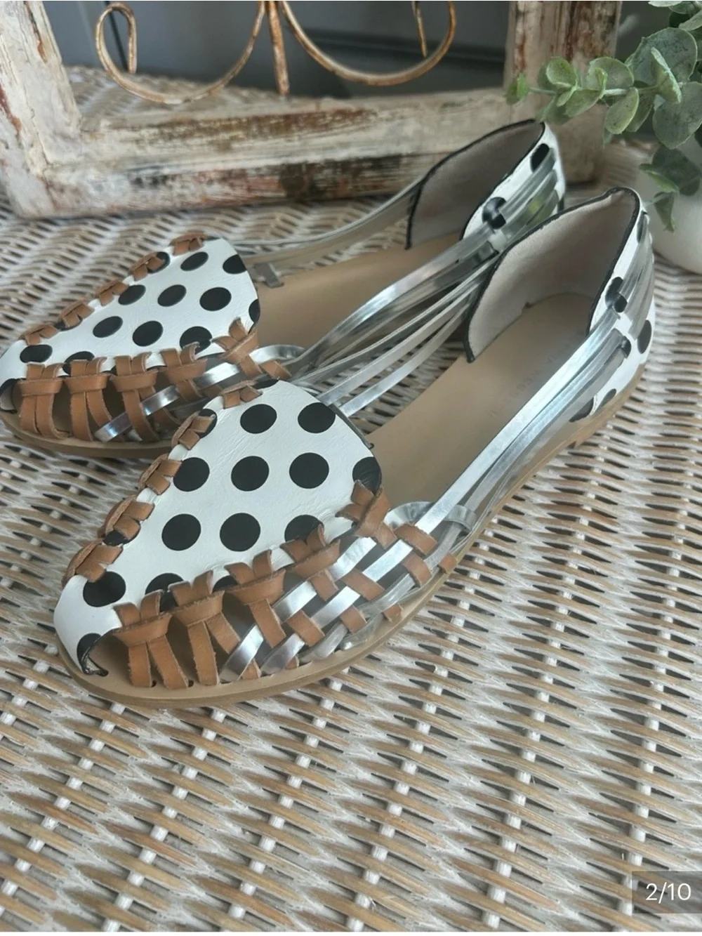 Sophia Webster Silver Metallic Polka Dot Leather Woven Sandals Size 7 Like New